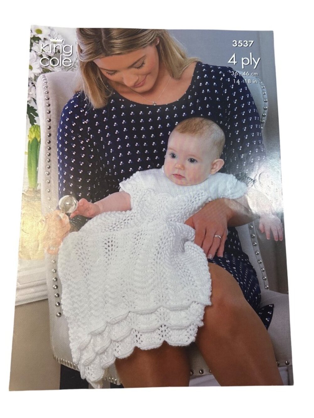 King Cole Baby Christening Set Knitting Pattern 3537 4 Ply Dress & Accessories